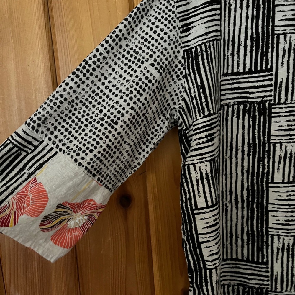 Habitat Shirt Mixed Print Linen Blend Black White Floral Arsty Lagenlook Medium - Picture 4 of 6